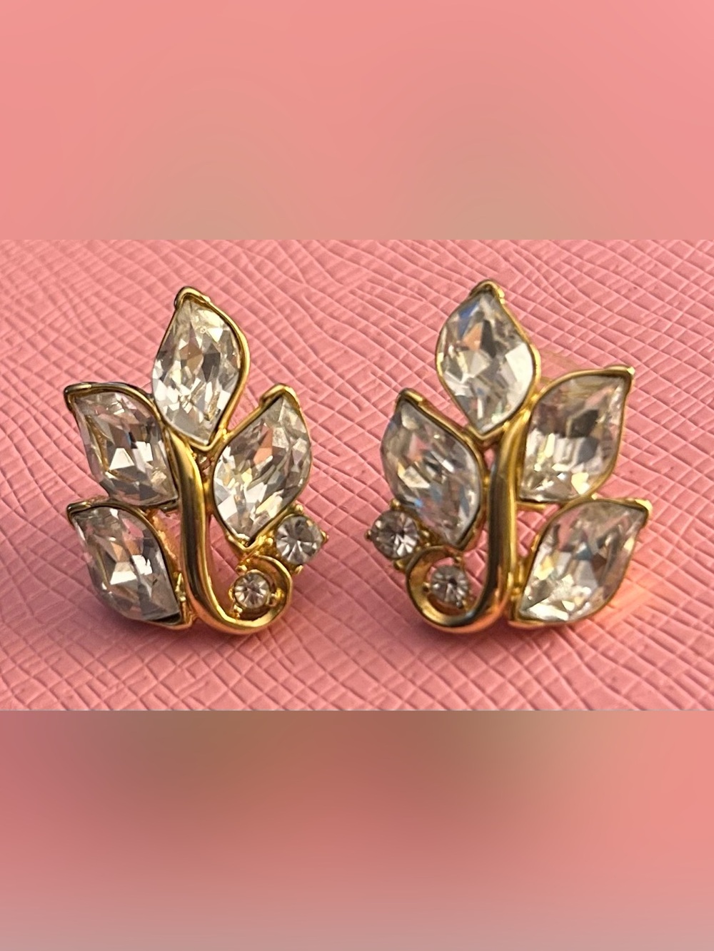 TRIFARI Signed Vintage Gold & Crystal Stud Earrings